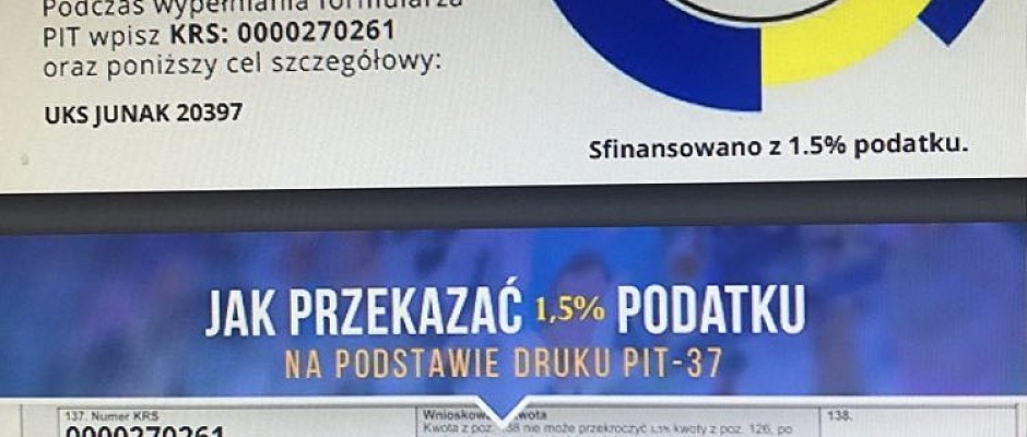 fot 1.5% dla zawodników UKS JUNAK.